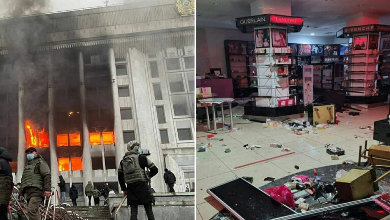 Violentas protestas sacuden a Kazajistán con la toma de aeropuertos, incendios en la antigua sede presidencial y saqueos masivos