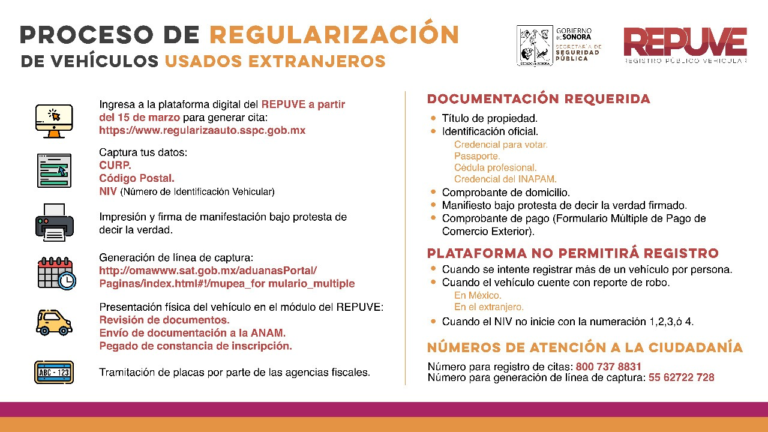 Iniciará en Sonora el 15 de marzo el proceso de regularización de vehículos usados extranjeros